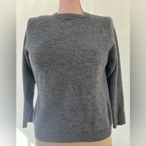 Women's Gray Rib-Sleeve Crewneck Sweater